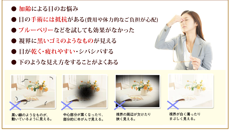 白内障・緑内障などの加齢性の目の病、またはその兆候