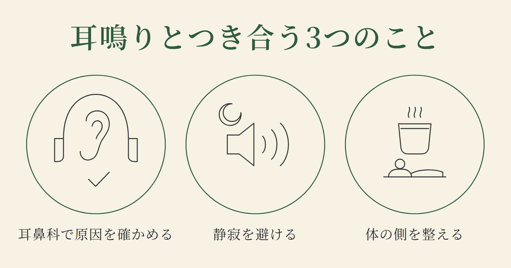 耳鳴りとつき合う3つのこと。耳鼻科で原因を確かめる、静寂を避ける、体の側を整える
